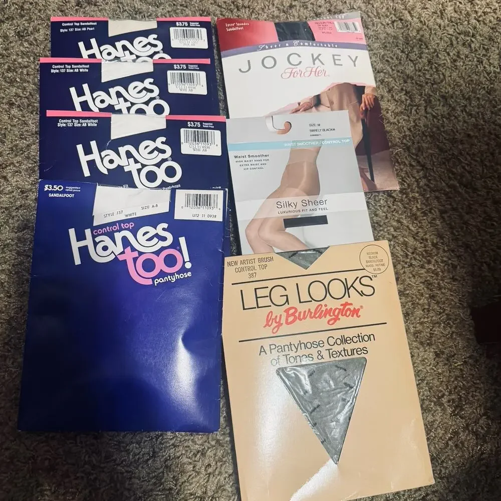 NOS Vintage Hanes Too Pantyhose Lot Sz A/B M White Cream Textured Burlington
